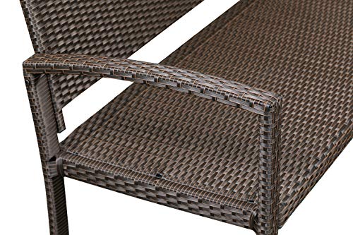 Patio Sense 63363 Miles Patio PU Wicker Steel Frame All Weather Bench Attractive Woven Design Easy Assembly Lightweight Year Round Accent Patio Porch Lawn Garden Setting - Mocha