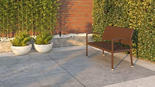 Patio Sense 63363 Miles Patio PU Wicker Steel Frame All Weather Bench Attractive Woven Design Easy Assembly Lightweight Year Round Accent Patio Porch Lawn Garden Setting - Mocha