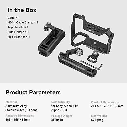 SmallRig A7R V / A7 IV / A7S III Cage with Top Handle, Side Handgrip and HDMI Cable Clamp, Advanced Kit for Sony Alpha 7R V/Alpha 7 IV/Alpha 7 S III -3669