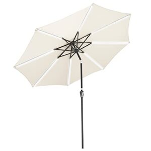 yescom 10ft solar led lighted patio umbrella with tilt and crank 8 ribs outdoor market umbrella for table garden canvas natural white