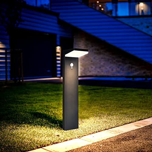 BRIMMEL Solar Light Outdoor, Super Bright 600 Lumen LED Landscape Lamp, Motion Sensor Dusk-to-Dawn Auto ON/OFF Cast Aluminum Waterproof Cordless Garden Light for Pathway Driveway 20", 3000k Warm White