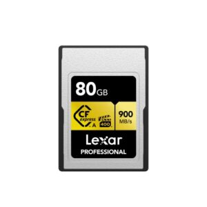 lexar professional 80gb cfexpress type a gold series memory card, up to 900mb/s read, cinema-quality 8k video, rated vpg 400 (lcagold080g-rneng)