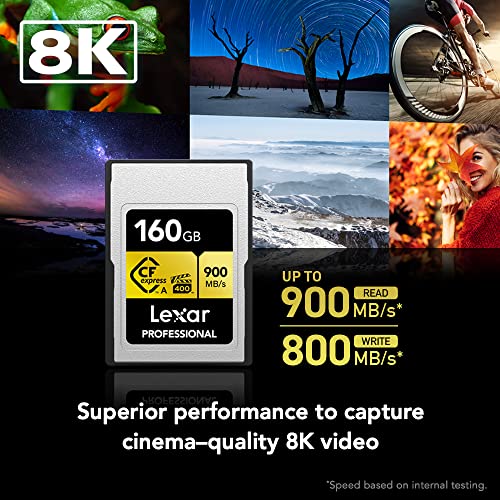 Lexar Professional 80GB CFexpress Type A Gold Series Memory Card, Up to 900MB/s Read, Cinema-Quality 8K Video, Rated VPG 400 (LCAGOLD080G-RNENG)