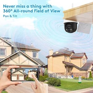 DEKCO 2K Solar Security Camera Wireless Outdoor, 360 Degree Rotating Pan Tilt Home Surveillance System with Spotlight and Sound Alarm, Night Vision, Motion Detection, 2 Way Audio, Requires 2.4GHz WiFi