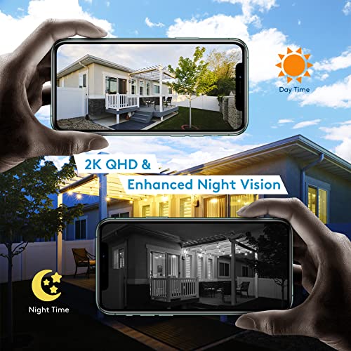 DEKCO 2K Solar Security Camera Wireless Outdoor, 360 Degree Rotating Pan Tilt Home Surveillance System with Spotlight and Sound Alarm, Night Vision, Motion Detection, 2 Way Audio, Requires 2.4GHz WiFi