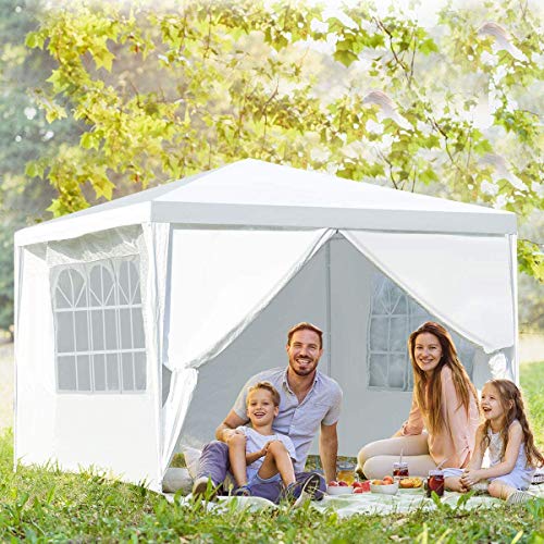 LUARANE 10’ x 10’ Canopy Gazebo, Outdoor Patio Pavilion Screen Shelter Pop Up Shelter with 4 Removable Sidewalls and Clear Windows, Wedding Party Event Tent for Garden, Lawn