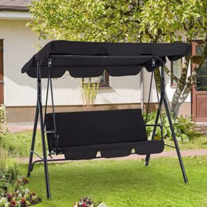 aecojoy 3-seat outdoor adjustable canopy swing chair with removable cushion, patio swing glider w/weather resistant steel frame, hanging lounge chair for garden, porch, poolside, backyard