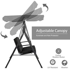 AECOJOY 3-Seat Outdoor Adjustable Canopy Swing Chair with Removable Cushion, Patio Swing Glider w/Weather Resistant Steel Frame, Hanging Lounge Chair for Garden, Porch, Poolside, Backyard