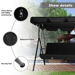 AECOJOY 3-Seat Outdoor Adjustable Canopy Swing Chair with Removable Cushion, Patio Swing Glider w/Weather Resistant Steel Frame, Hanging Lounge Chair for Garden, Porch, Poolside, Backyard