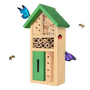 aooppio wooden multi insect bee butterfly house,an outdoor hanging bamboo habitat for mason bee butterfly ladybugs live, insect hotel,bee box,butterfly habitat for garden