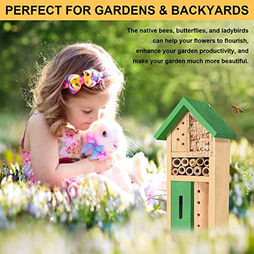 Aooppio Wooden Multi Insect Bee Butterfly House,an Outdoor Hanging Bamboo Habitat for Mason Bee Butterfly Ladybugs Live, Insect Hotel,Bee Box,Butterfly Habitat for Garden