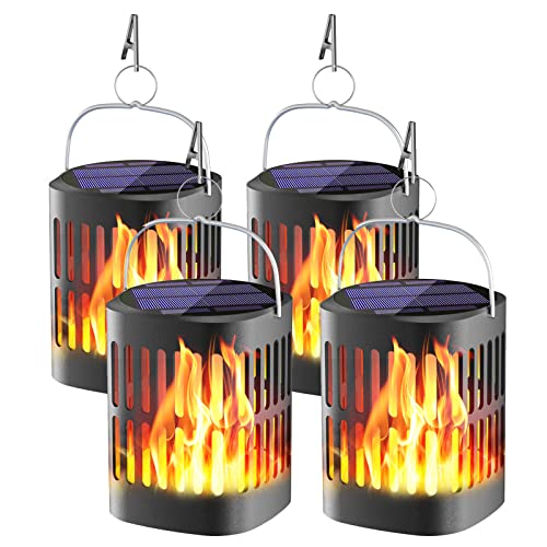 Ollivage Solar Lantern Lights Dancing Flame Outdoor Hanging Lantern Lights Solar Powered and Landscape Decoration Lights Dusk to Dawn for Halloween Christmas, 4 Pack