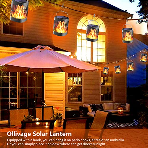 Ollivage Solar Lantern Lights Dancing Flame Outdoor Hanging Lantern Lights Solar Powered and Landscape Decoration Lights Dusk to Dawn for Halloween Christmas, 4 Pack