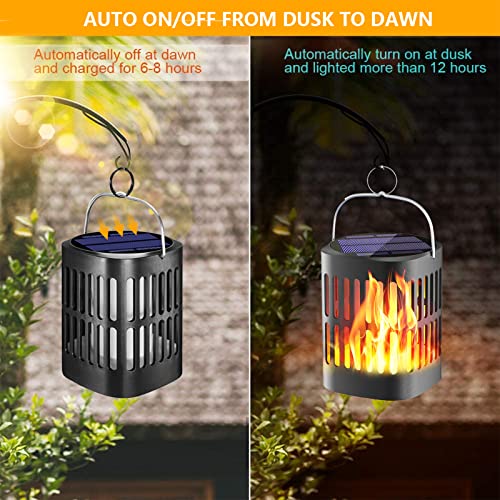 Ollivage Solar Lantern Lights Dancing Flame Outdoor Hanging Lantern Lights Solar Powered and Landscape Decoration Lights Dusk to Dawn for Halloween Christmas, 4 Pack