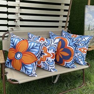 hckot outdoor waterproof throw pillow covers for patio furniture set of 4 floral printed boho decorative farmhouse pillow covers for couch garden tent balcony 18×18 inch