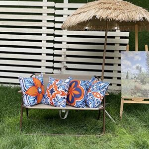 Hckot Outdoor Waterproof Throw Pillow Covers for Patio Furniture Set of 4 Floral Printed Boho Decorative Farmhouse Pillow Covers for Couch Garden Tent Balcony 18x18 inch