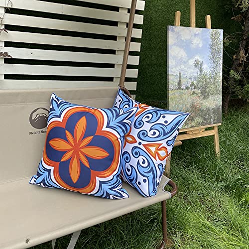 Hckot Outdoor Waterproof Throw Pillow Covers for Patio Furniture Set of 4 Floral Printed Boho Decorative Farmhouse Pillow Covers for Couch Garden Tent Balcony 18x18 inch