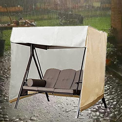 Quekehis Outdoor Swing Cover Waterproof 3 Seater Hammock Cover Patio Swing Chair Cover Garden Glider Cover Porch Swing Cover for Outdoor Furniture All Weather Protection Beige