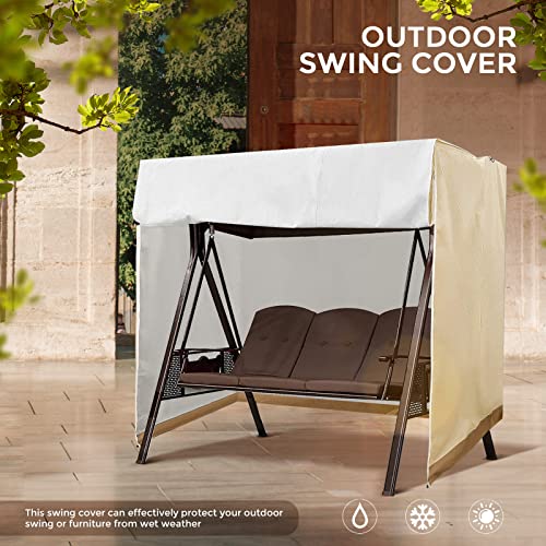 Quekehis Outdoor Swing Cover Waterproof 3 Seater Hammock Cover Patio Swing Chair Cover Garden Glider Cover Porch Swing Cover for Outdoor Furniture All Weather Protection Beige