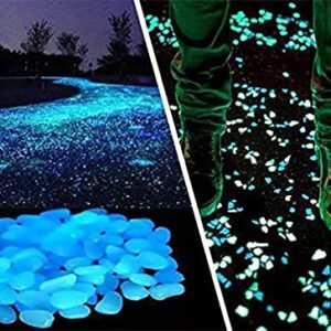 Opps 100 Pcs Glow in The Dark Garden Pebbles for Walkways and Decor in Blue