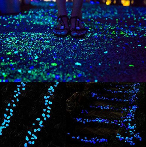 Opps 100 Pcs Glow in The Dark Garden Pebbles for Walkways and Decor in Blue