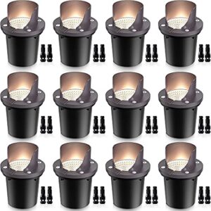 sunvie 12 pack low voltage landscape lights 12w led outdoor in-ground lights waterproof shielded well lights 12v-24v warm white paver lights with wire connectors for pathway garden yard fence deck