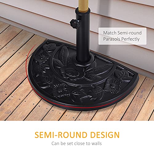 Outsunny 20lbs Half Round Patio Umbrella Base Outdoor Decorative Resin Parasol Stand Holder for Φ1.5, Φ1.9 Pole, for Lawn, Deck, Backyard, Garden, Black