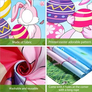 Tatuo Easter Party Decorations Easter Bunny Photo Door Banner Large Fabric Happy Easter Backdrop Photo Prop Funny Eggs Bunny Face in Hole Game for Easter Party Supplies, 6 x 3 Feet