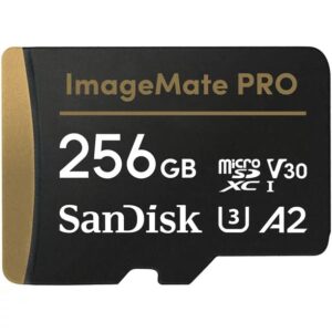 sandisk 256gb imagemate pro microsdxc uhs-1 memory card with adapter – c10, u3, v30, 4k uhd, a2 micro sd card – sdsqxbd-256g-aw6ka