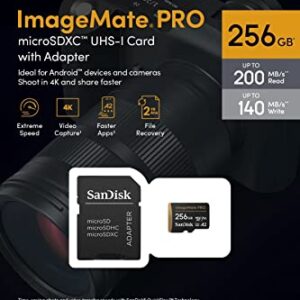 SanDisk 256GB ImageMate PRO microSDXC UHS-1 Memory Card with Adapter - C10, U3, V30, 4K UHD, A2 Micro SD Card - SDSQXBD-256G-AW6KA