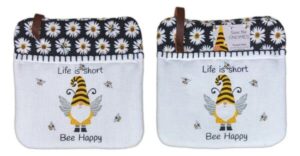 for set of 2 save the gnomes life is short, bee happy pocket oven mitts, area home & garden