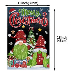 Christmas Garden Flag, Merry Christmas Gnomes Burlap Yard Flags 12x18 Double Sided, Red Truck with Xmas Tree Snowman Winter Welcome Holiday Vertical Lawn Signs for Home Outdoor Decorations Gifts…