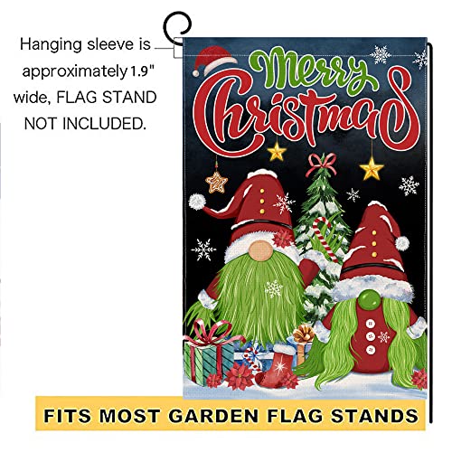 Christmas Garden Flag, Merry Christmas Gnomes Burlap Yard Flags 12x18 Double Sided, Red Truck with Xmas Tree Snowman Winter Welcome Holiday Vertical Lawn Signs for Home Outdoor Decorations Gifts…