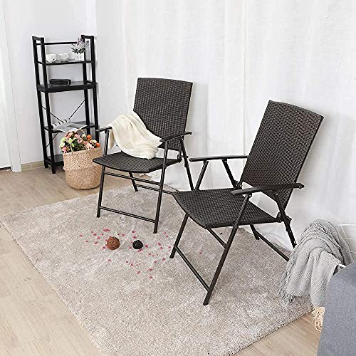 PHI VILLA Rattan Patio Bistro Set,3 Pieces Folding Outdoor Patio Wicker Bistro Set,Patio Table and Chairs Set for Garden,Backyard, Lawn, Porch, Poolside and Balcony,Rattan Style