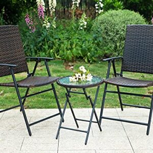 PHI VILLA Rattan Patio Bistro Set,3 Pieces Folding Outdoor Patio Wicker Bistro Set,Patio Table and Chairs Set for Garden,Backyard, Lawn, Porch, Poolside and Balcony,Rattan Style