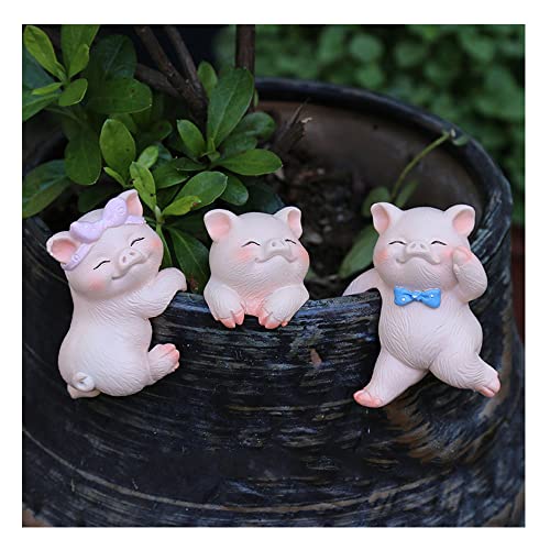 Ebrima Set of 3 Cute Animal Figurines Planter Pot Hanger Decorations, Resin Hanging Climbing Pig/Rabbit/Frog Sculpture Outdoor Statues Ornaments for Flower Pot Garden Decor (3 Pigs)