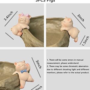 Ebrima Set of 3 Cute Animal Figurines Planter Pot Hanger Decorations, Resin Hanging Climbing Pig/Rabbit/Frog Sculpture Outdoor Statues Ornaments for Flower Pot Garden Decor (3 Pigs)