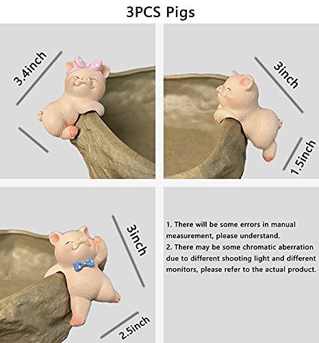 Ebrima Set of 3 Cute Animal Figurines Planter Pot Hanger Decorations, Resin Hanging Climbing Pig/Rabbit/Frog Sculpture Outdoor Statues Ornaments for Flower Pot Garden Decor (3 Pigs)