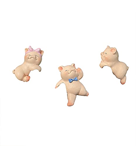 Ebrima Set of 3 Cute Animal Figurines Planter Pot Hanger Decorations, Resin Hanging Climbing Pig/Rabbit/Frog Sculpture Outdoor Statues Ornaments for Flower Pot Garden Decor (3 Pigs)