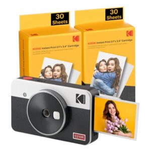 kodak mini shot 2 retro 4pass 2-in-1 instant digital camera and photo printer (2.1×3.4 inches) + 68 sheets bundle, white