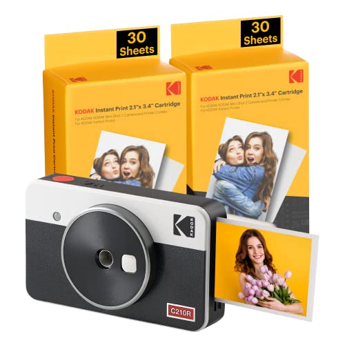 KODAK Mini Shot 2 Retro 4PASS 2-in-1 Instant Digital Camera and Photo Printer (2.1x3.4 inches) + 68 Sheets Bundle, White