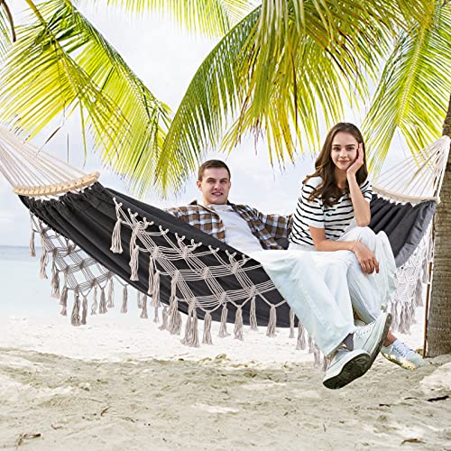 Leize Hammock Hanging Swing Double Boho Brazilian Macrame Fringe Max 500 lbs for Indoor Outdoor Patio Yard Garden