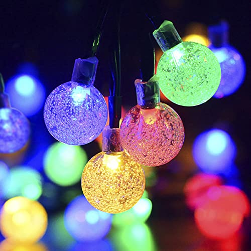 Solar String Lights Outdoor 60LEDs 36Ft Multi-Colored Waterproof Crystal Globe Fairy Lights 8 Lighting Modes Balls Solar Powered Light for Garden Patio Yard Home Party Wedding Christmas Decoration