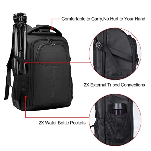 BERTASCHE Camera Backpack,DSLR/SLR Camera Bag Photography Backpack w/ 15.6" Laptop Compartment, Waterproof Camera Case for Photographer Nikon Canon Sony Camera and Lens Tripod Drone