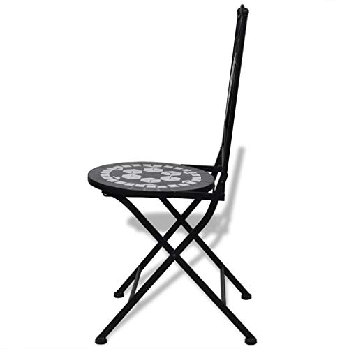 ShopHome| 2 Piece Folding Bistro Chairs | Mosaic Indoor Outdoor Bistro Chairs | Mosaic Black Iron Outdoor Dining Chairs | Folding Patio Ceramic Chairs for Garden, Yard or Lawn| Black