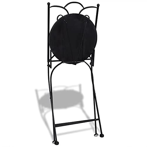 ShopHome| 2 Piece Folding Bistro Chairs | Mosaic Indoor Outdoor Bistro Chairs | Mosaic Black Iron Outdoor Dining Chairs | Folding Patio Ceramic Chairs for Garden, Yard or Lawn| Black