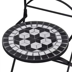 ShopHome| 2 Piece Folding Bistro Chairs | Mosaic Indoor Outdoor Bistro Chairs | Mosaic Black Iron Outdoor Dining Chairs | Folding Patio Ceramic Chairs for Garden, Yard or Lawn| Black