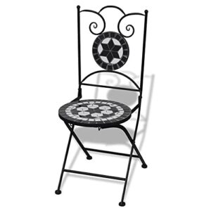 ShopHome| 2 Piece Folding Bistro Chairs | Mosaic Indoor Outdoor Bistro Chairs | Mosaic Black Iron Outdoor Dining Chairs | Folding Patio Ceramic Chairs for Garden, Yard or Lawn| Black