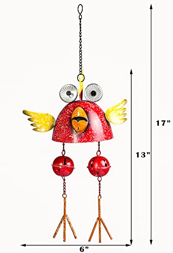 Rooster Solar Wind Chimes for Outside,Funny Chicken Decor for Outdoor Patio Porch or Backyard, Rooster Decor Gift for Women, Mom, Grandma, Unisex (Red)