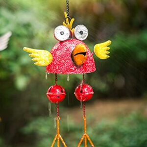 Rooster Solar Wind Chimes for Outside,Funny Chicken Decor for Outdoor Patio Porch or Backyard, Rooster Decor Gift for Women, Mom, Grandma, Unisex (Red)
